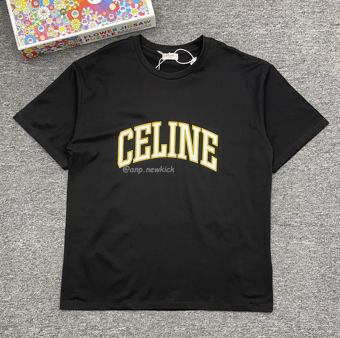 Celine College Cracking Effect Printed Cotton Plain Knit Loose Fitting T Shirt (2) - newkick.org